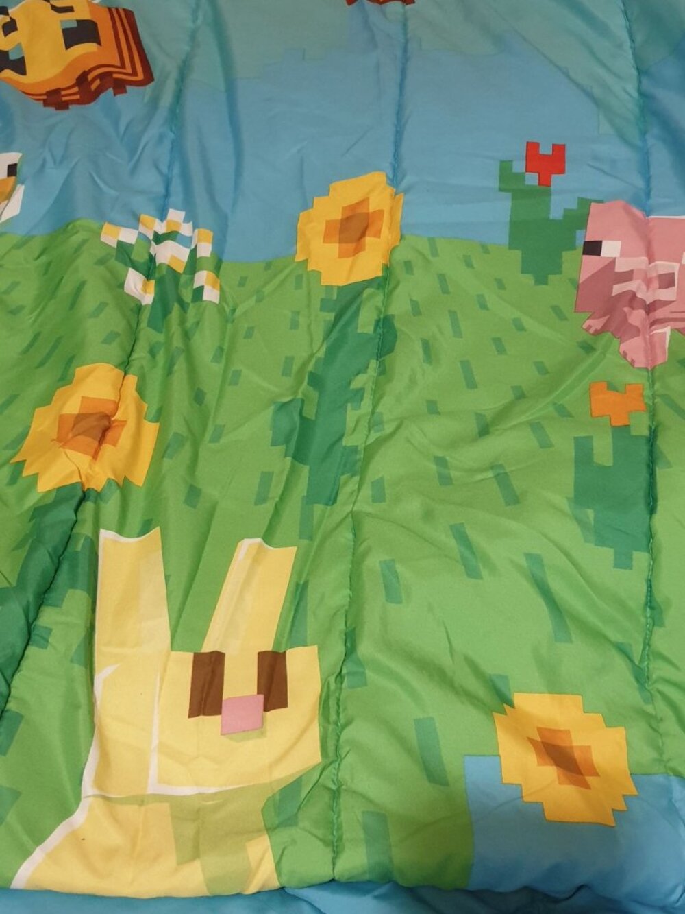 Minecraft Bee & Tree Blanket Green Blue Gaming Themed Kids Bedding Cover